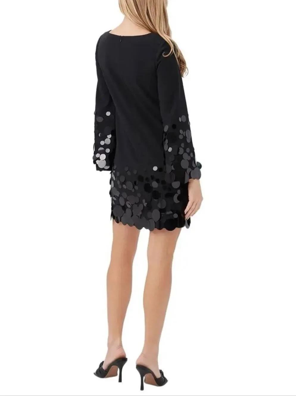 Trina Turk Black Colossal Shift Dress Paillette Sequin Hem Cocktail Party 6